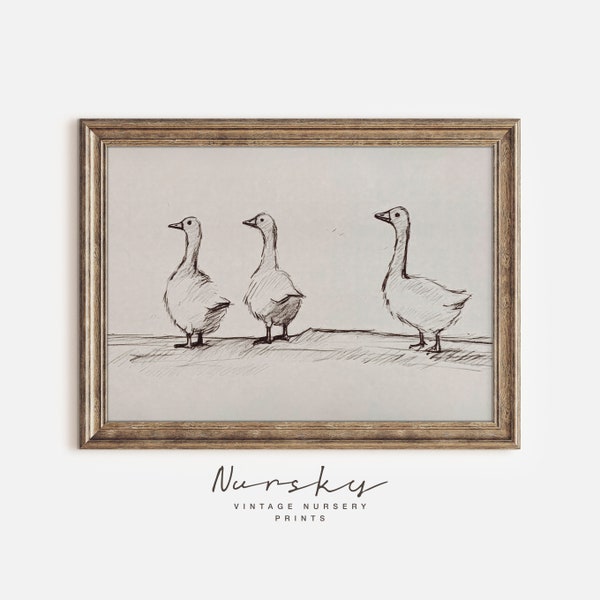 Woodland Baby Mallard Duck Animal Print - Vintage Geese Painting - Nursery Goose Decor - Farm Animal Art - Baby Room - Printable Wall Art 62