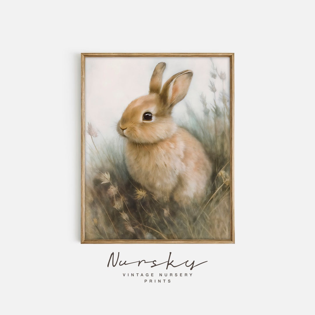 Vintage Rabbit Painting - Easter Bunny Art Print - Neutral Country ...