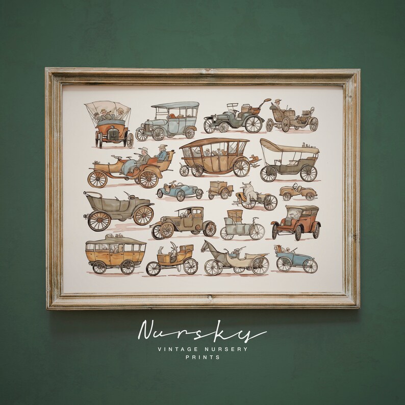 Classic Cars Art Prints Vintage Automobiles Poster Boy Room Nursery