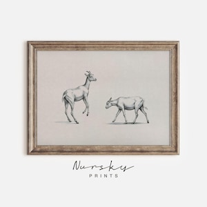Goats Art Print Nursery Decor | Woodland Farm Animal Cute Kids Room Country Style 232