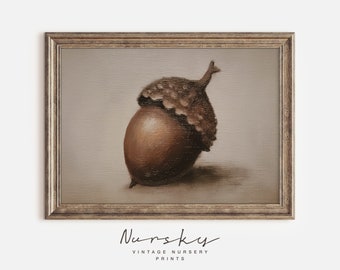 Vintage Acorn Oil Painting | Fall Art Print | Woodland Nature Wall Decor | Countryside Original Oil Art | Printable Wall Art 71