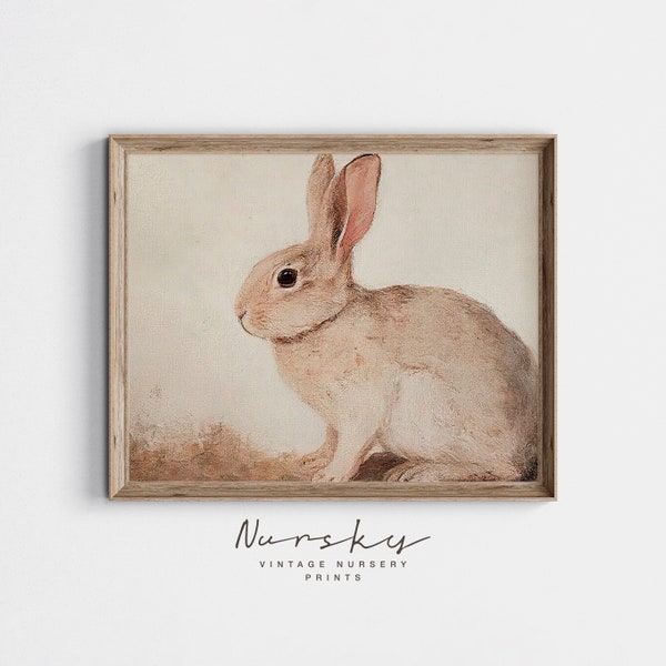 Vintage Rabbit Painting - Neutral Country Nursery Wall Art - Easter Bunny Art Print - Farmhouse Decor -PRINTABLE Digital 67