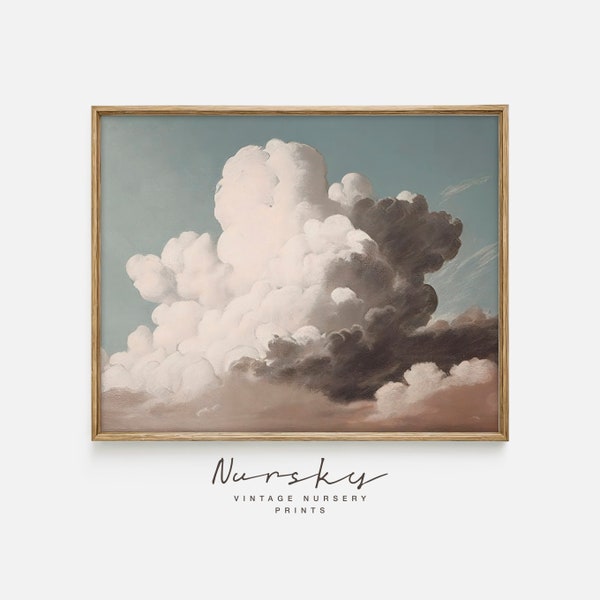 Cloud Painting Vintage Print - Antique Sky Nursery Wall Art - Neutral Oil Painting - Original Large Artwork - Digital PRINTABLE 66