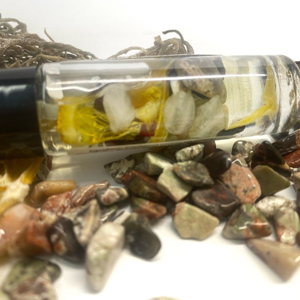INFINITE Aromatherapy Oil Roller with Crystals Infused Oil Roller with Sea Moss Citrus Driftwood Ocean Jasper and Clear Quartz