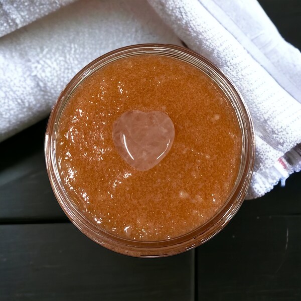 Love | Body Polish Sugar Scrub, Luxury Sugar Scrub, Rose and Sandalwood Scented Sugar Scrub, Emulsified Sugar Scrub, with Rose Quartz