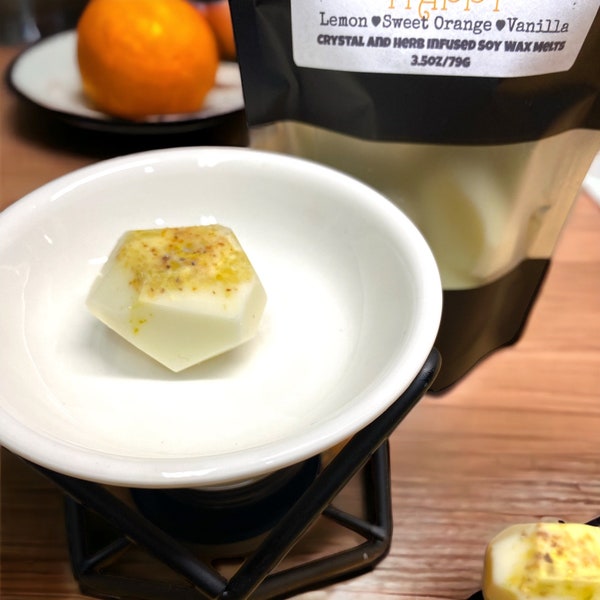 Crystal and Herb Infused Wax Melts | HAPPY Wax Melts | Crystal Infused Wax Melts | Citrus Wax Melts | Citrine Crystal