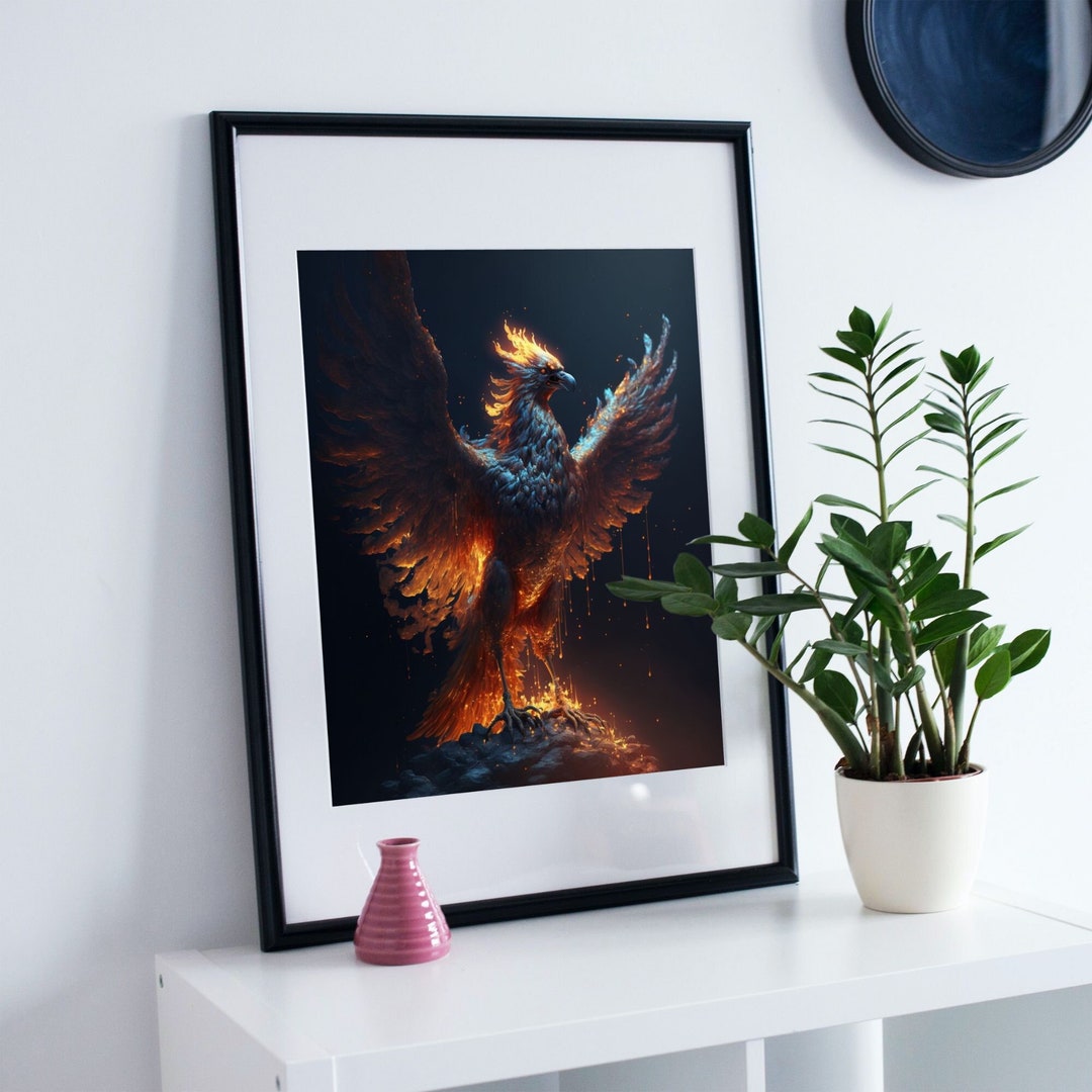 Burning Pheonix Art Print Fantasy Wall Decor Fantasy Art Etsy