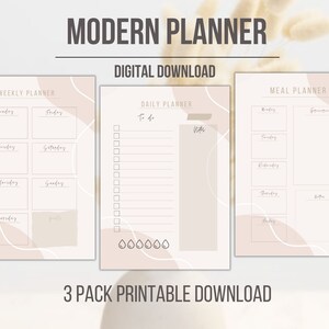 Modern Digital Printable Planner for Daily, Weekly, and Meal Planning, Undated and iPad Friendly