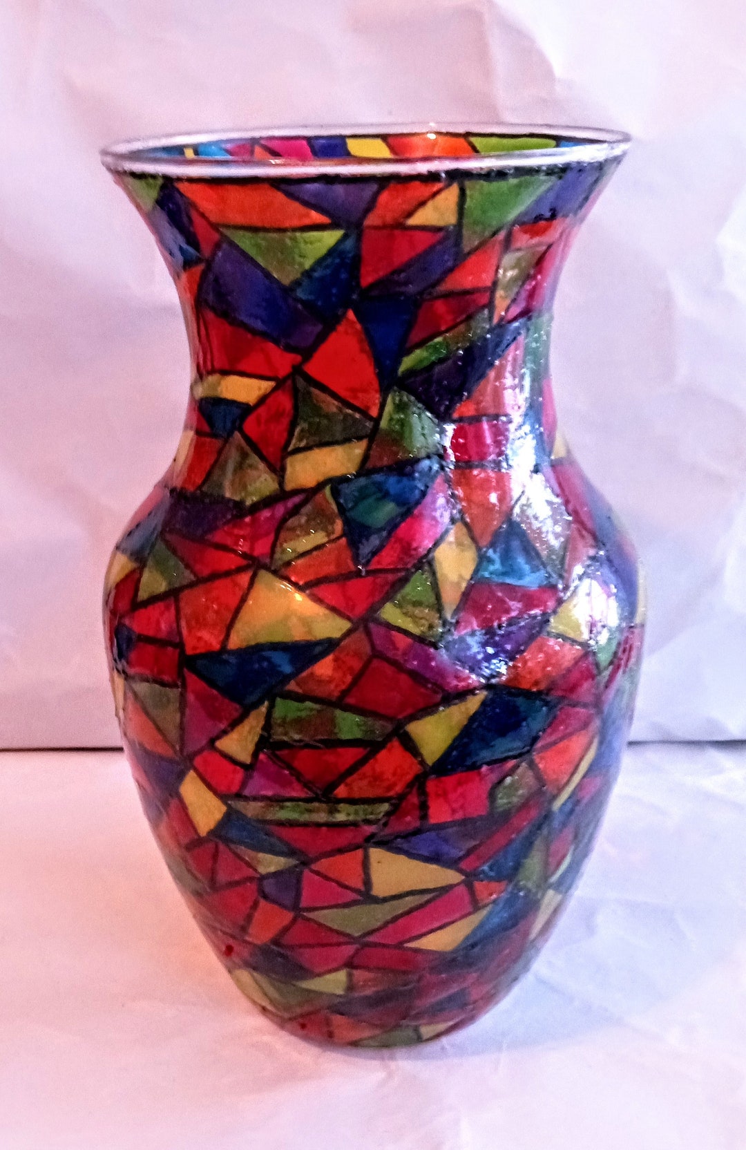 Stained Glass Painted Vase Etsy
