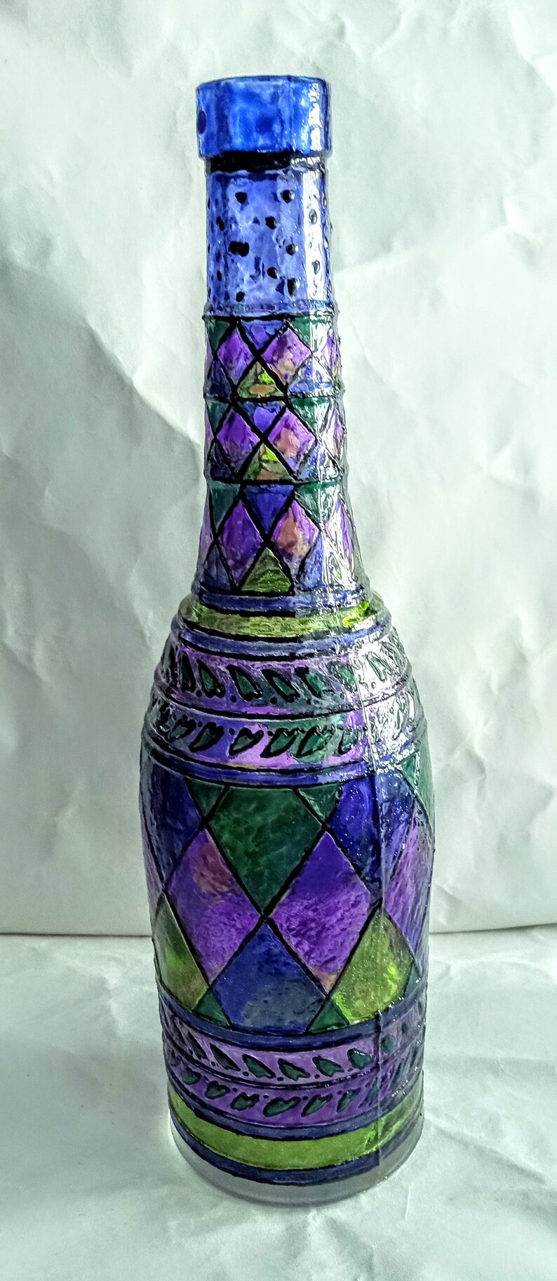 Deco Stained Glass Bottle Etsy
