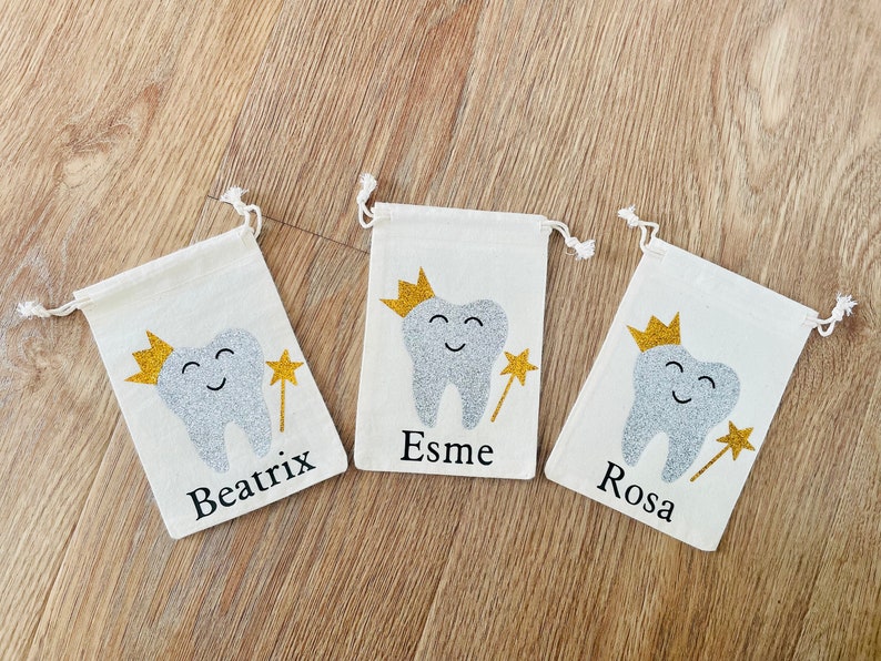 Personalised Tooth Fairy Bag, Tooth, Pouch, First tooth, Keepsake tooth fairy, Children's gift, 1st tooth, Fairy bag, Tooth fairy pouch image 3