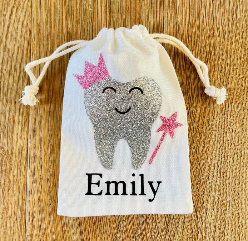 Personalised Tooth Fairy Bag, Tooth, Pouch, First tooth, Keepsake tooth fairy, Children's gift, 1st tooth, Fairy bag, Tooth fairy pouch image 8