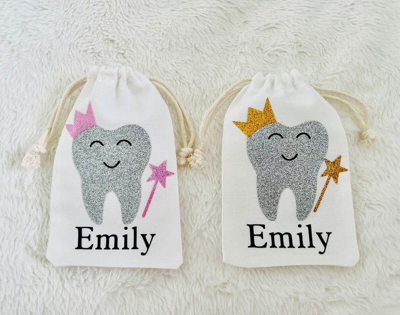 Personalised Tooth Fairy Bag, Tooth, Pouch, First tooth, Keepsake tooth fairy, Children's gift, 1st tooth, Fairy bag, Tooth fairy pouch image 6