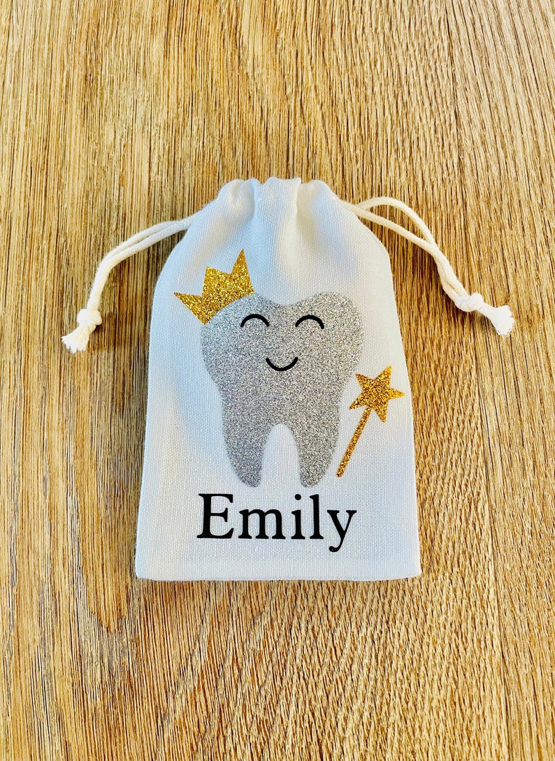 Personalised Tooth Fairy Bag, Tooth, Pouch, First tooth, Keepsake tooth fairy, Children's gift, 1st tooth, Fairy bag, Tooth fairy pouch image 1