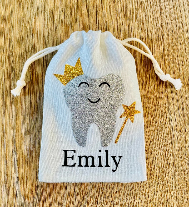 Personalised Tooth Fairy Bag, Tooth, Pouch, First tooth, Keepsake tooth fairy, Children's gift, 1st tooth, Fairy bag, Tooth fairy pouch image 2