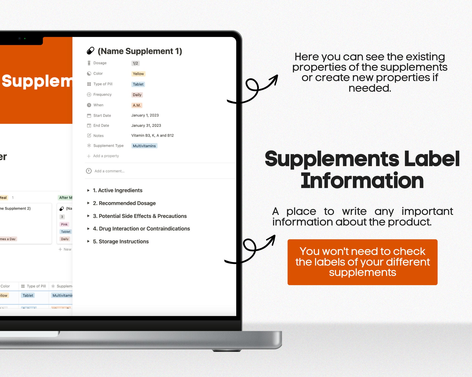 Supplement Tracker Notion Vitamin Tracker Medical Template for Notion