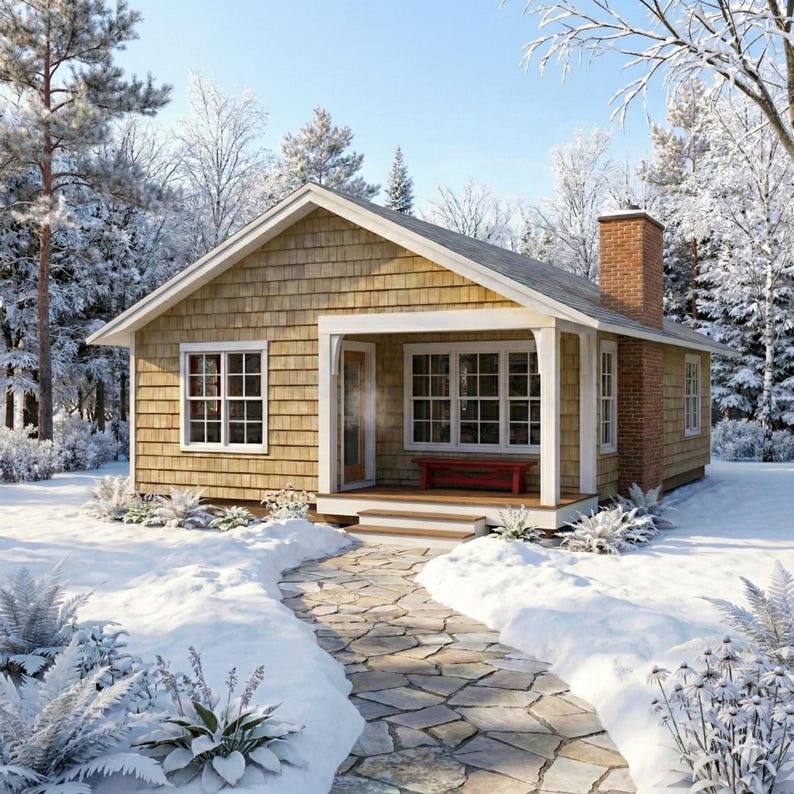 24x38 Cottage House Plan PDF: Small 2 Bedroom Cabin Blueprint (Instant Download) image 9