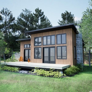 Modern Cabin Plans PDF: 32x24 Small House Blueprint with Clerestory Windows (Instant Download)