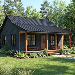 26x26 Small Cabin Plans PDF: Tiny Home Blueprint with Porch & Fireplace (Instant Download)