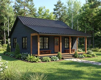 26x26 Small Cabin Plans PDF: Tiny Home Blueprint with Porch & Fireplace (Instant Download)