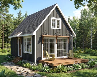 16x24 Small Cabin Plans with Loft: DIY Cottage House Blueprint (PDF Download)