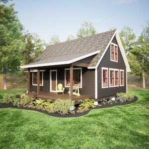 Small Cabin Plans with Loft – 22x32 Cottage House Plan PDF | DIY Tiny Home Blueprint, Floor Plan, Front Porch – Instant Download