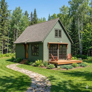16x28 Small Cabin Plans with Loft: DIY Cottage House Blueprint (PDF Download)