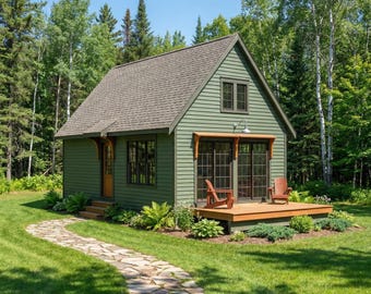 16x28 Small Cabin Plans with Loft: DIY Cottage House Blueprint (PDF Download)