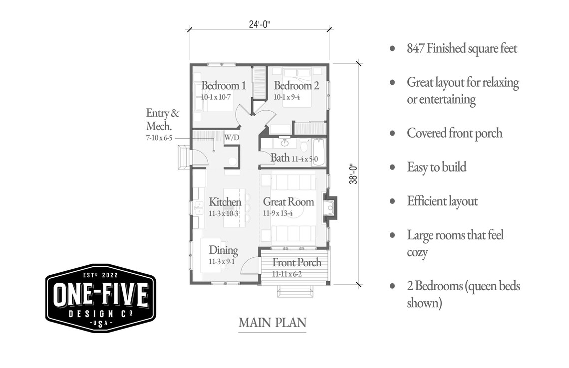 Planos de cabaña Planos en PDF de 24'x38' para una cabaña pequeña de 2 ...