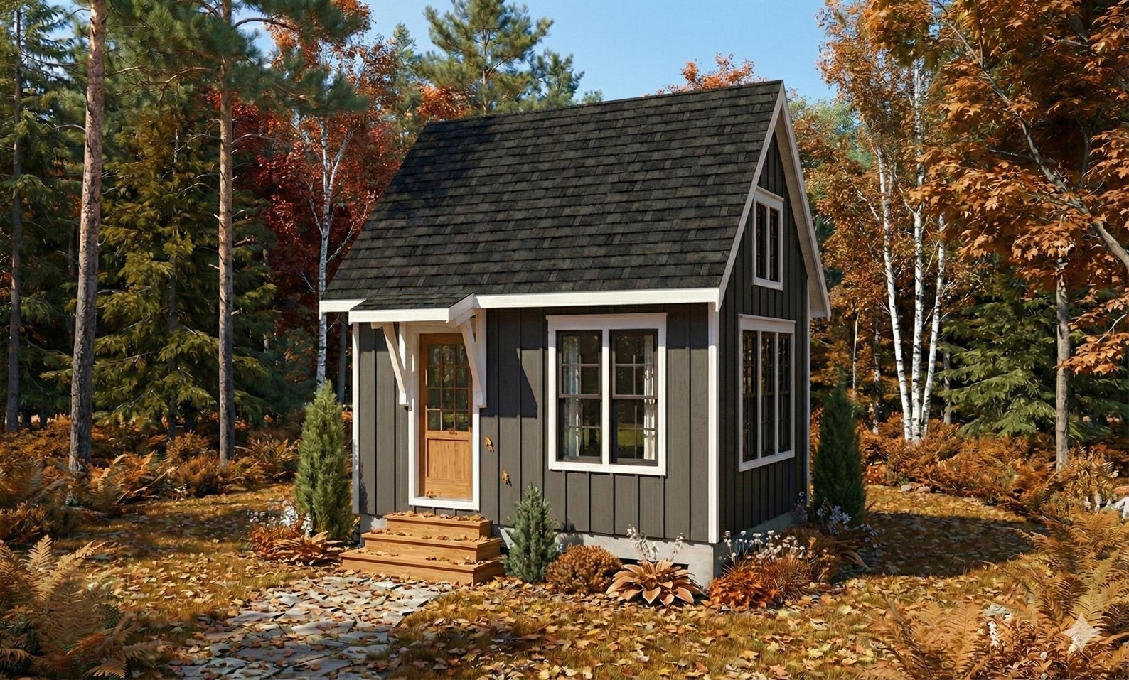 View of 12x16 Off-grid Cabin Plans With Loft: DIY Tiny House Blueprint (PDF Download) - Etsy