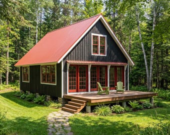 22x32 Small Cabin Plans with Loft: DIY Cottage House Blueprint (PDF Download)