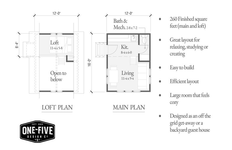 Planos de cabaña con Loft 12'x16' Planos PDF para cabaña pequeña con ...