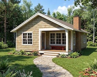 24x38 Cottage House Plan PDF: Small 2 Bedroom Cabin Blueprint (Instant Download)