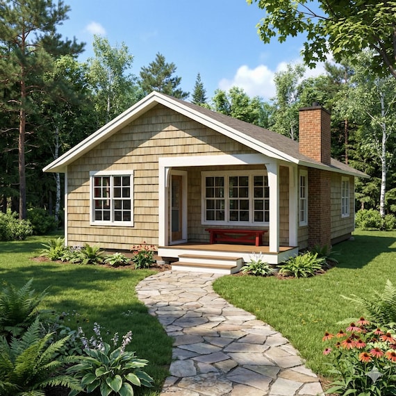 24x38 Cottage House Plan PDF: Small 2 Bedroom Cabin Blueprint (Instant Download)