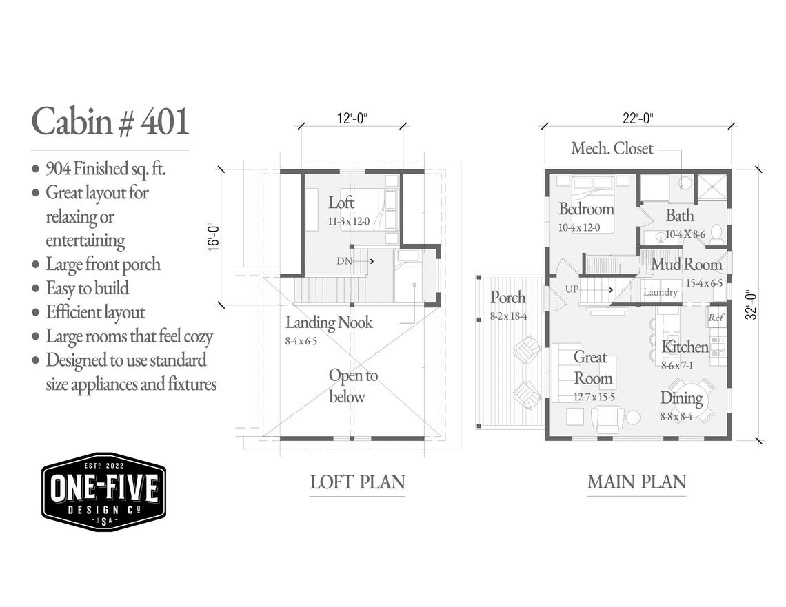 Planos de cabaña pequeña de 22x32 con altillo: Plano de casa de campo ...