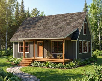 22x32 Small Cabin Plans with Loft: DIY Cottage House Blueprint (PDF Download)