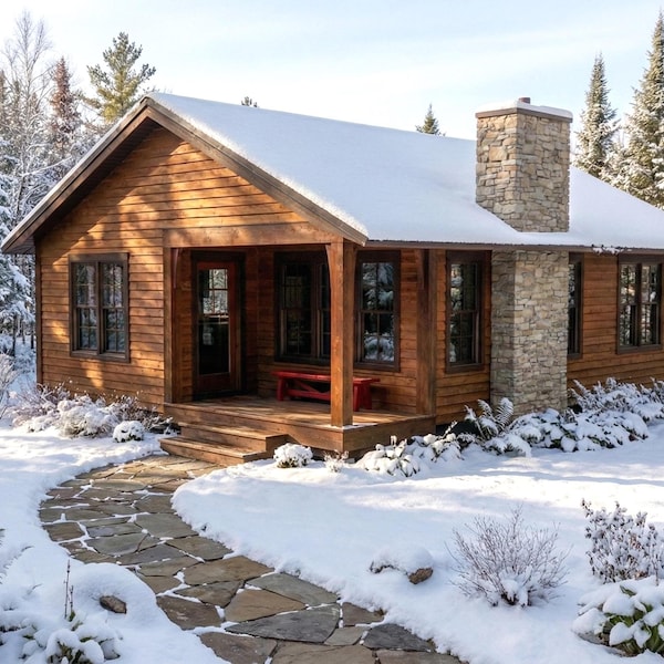 24x32 Small Cabin Plans with Porch: DIY Cottage House Blueprint (PDF Download)