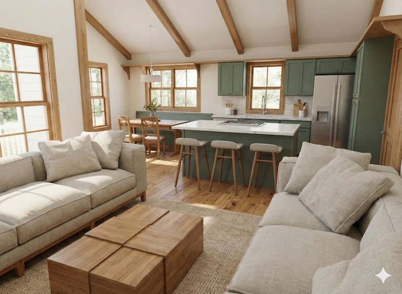 24x32 Small Cabin Plans with Porch: DIY Cottage House Blueprint (PDF Download) image 6