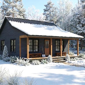 Planos de cabaña pequeña de 26x26 en PDF: Diseño de casa diminuta con porche y chimenea (Descarga instantánea) imagen 10