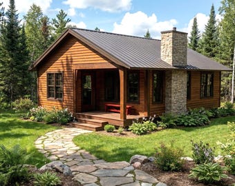 24x32 Small Cabin Plans with Porch: DIY Cottage House Blueprint (PDF Download)