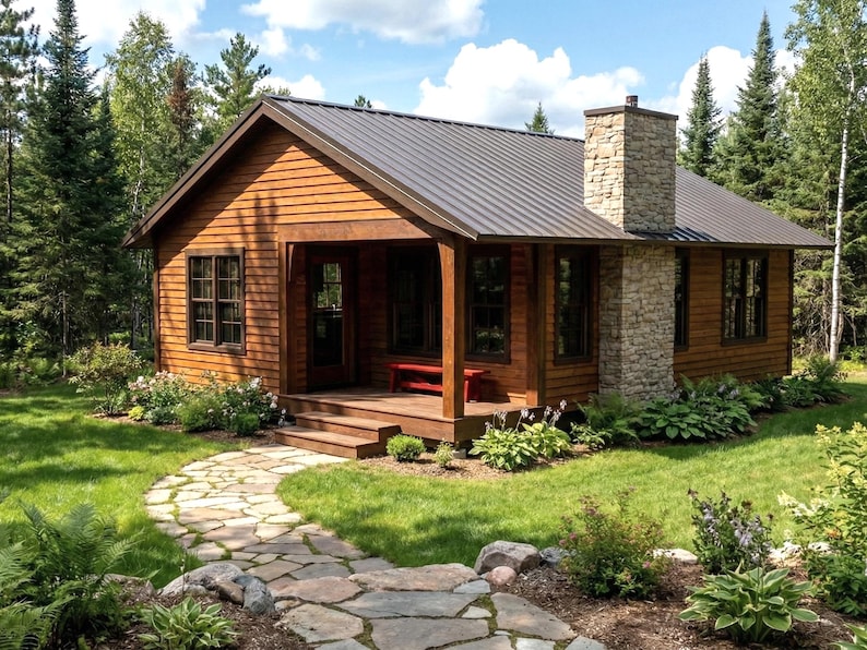24x32 Small Cabin Plans with Porch: DIY Cottage House Blueprint (PDF Download) image 1