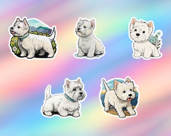 Cute West Highland White Terrier Stickers Pack of 5 Kawaii West Highland White Terrier Stickers Vinyl Laptop Sticker Water Bottle Sticker
