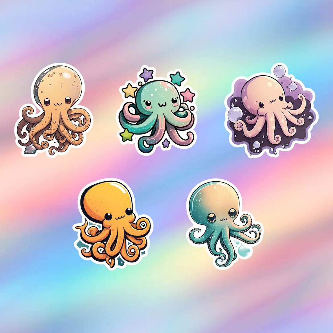 Cute Octopus Stickers Pack of 5 Kawaii Octopus Stickers Animal Vinyl ...