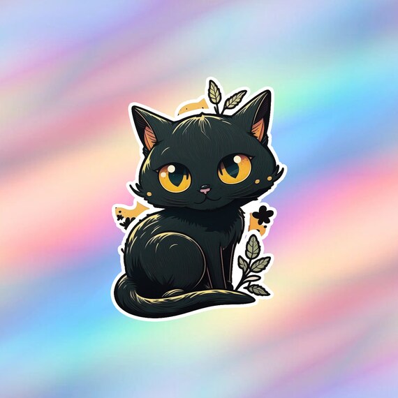 Kawaii Black Cute Cats Stickers, Black Cat Laptop Sticker