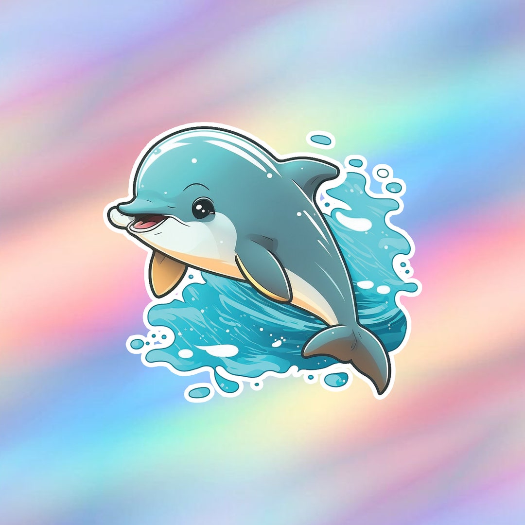 Cute Dolphin Sticker With Water Kawaii Vinyl Laptop Sticker Animal ...