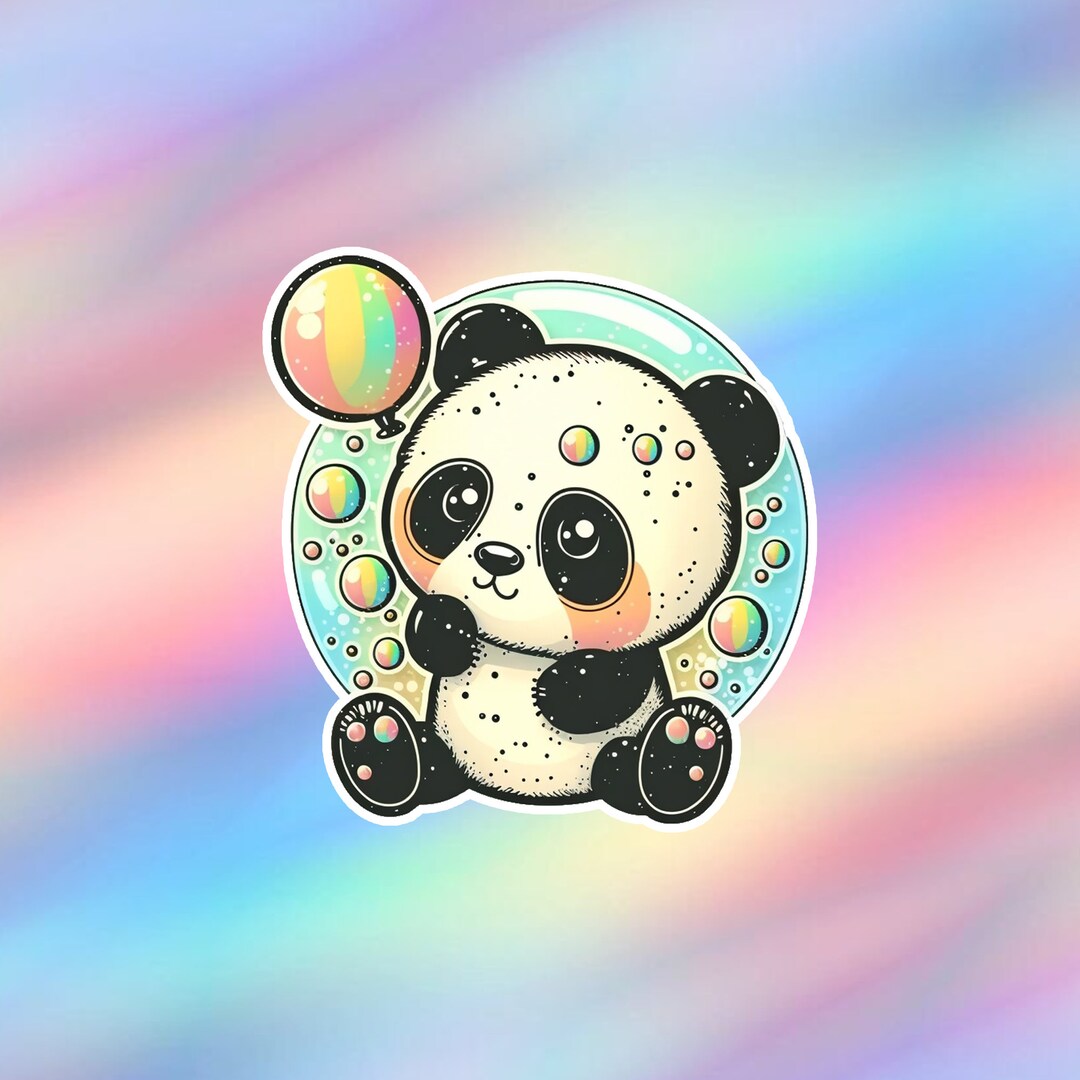 Cute Panda With Bubbles Sticker Kawaii Animal Vinyl Laptop Sticker ...
