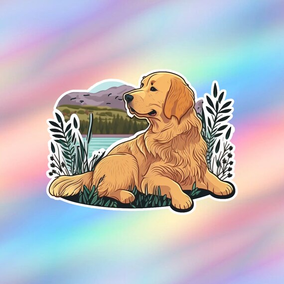 Cute Golden Retriever Sticker Laying Kawaii Vinyl Dog Laptop