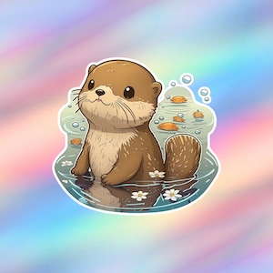 Süßer Otter Sticker Im Wasser Kawaii Tier Vinyl Laptop Aufkleber Wasserflasche Sticker Becher Sticker Skateboard Sticker Decal