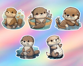 Cute Otter Stickers Pack of 5 Kawaii animal Vinyl Laptop Sticker Water bottle sticker Tumbler sticker Skateboard Sticker Decal