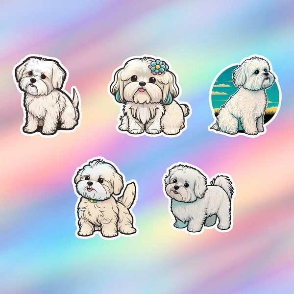 Cute Maltese Dog Stickers Pack of 5 Kawaii Maltese Dog Vinyl Laptop Sticker Water Bottle Sticker Tumbler Sticker Decal Sticker